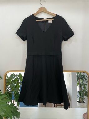 Reiss Black V-Neck Short Sleeve Fit-and-Flare Mini Dress